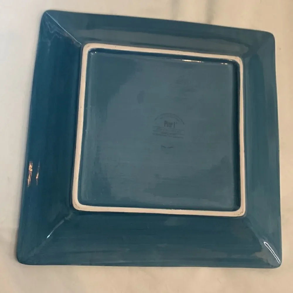 Pier 1 Hand Painted Earthenware Square Heavy Quality Dinner Plate 10 1/2 Inches